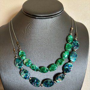 Teal Green Stone And Faceted Beaded‎ Fashion Necklace
